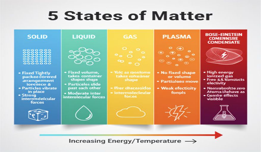 comparison between 5 states of matter